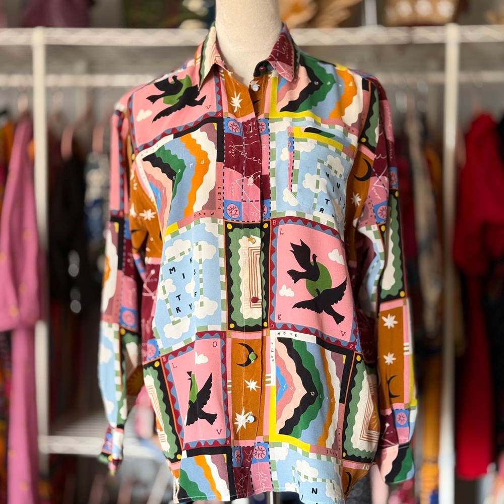 Sezane Multicolor Patchwork Button Down Shirt - image 3